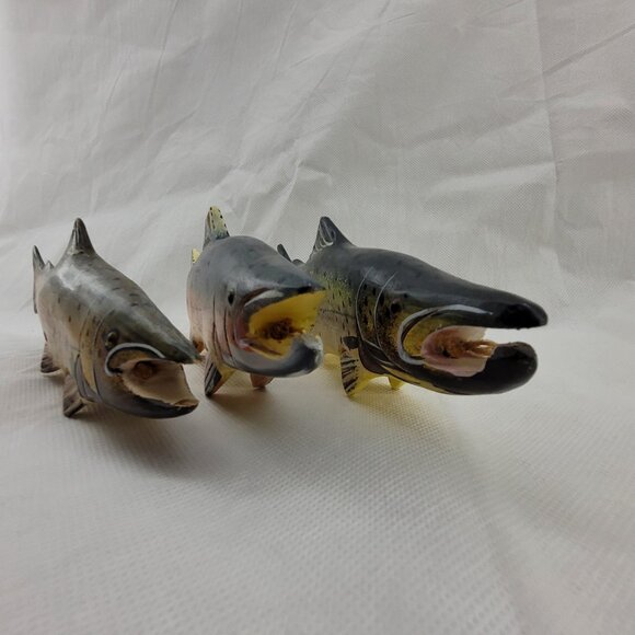 3 Wooden Fishes Realistic Painted Wood Fish Art Decor Display Sculpture Man Cave - Picture 13 of 15